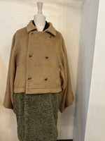 Bicolor coat - wool BEIGE w/ KHAKI boa-fleece