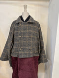 Bicolor coat - wool BR w/ WINE RED boa-fleece