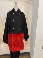 Bicolor coat - cashmere BK w/ RED boa-fleece