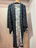 フーディー長羽織　ブルーチェック グレーアラベスク