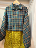 Bicolor coat - wool GRN w/ MUSTARD boa-fleece