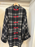 China coat  - WOOL BK GR/BL チャイナキモノコート