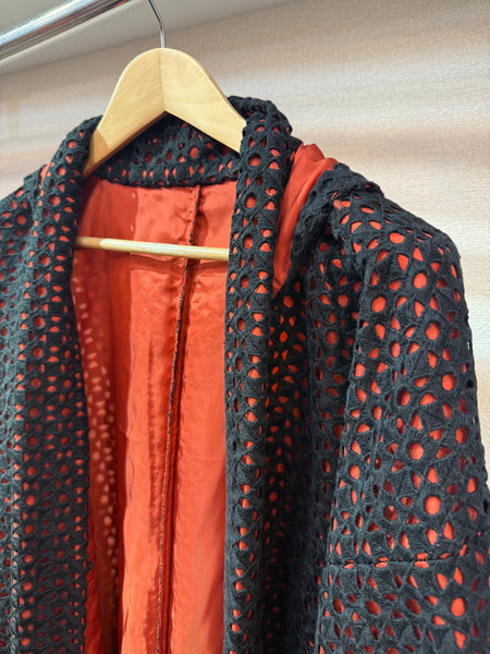 フーディー長羽織　ブラックレース