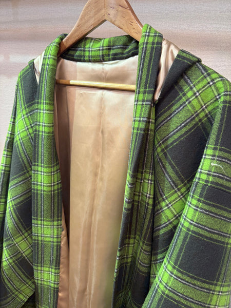 フーディー長羽織　グリーンチェック シャンパンゴールド