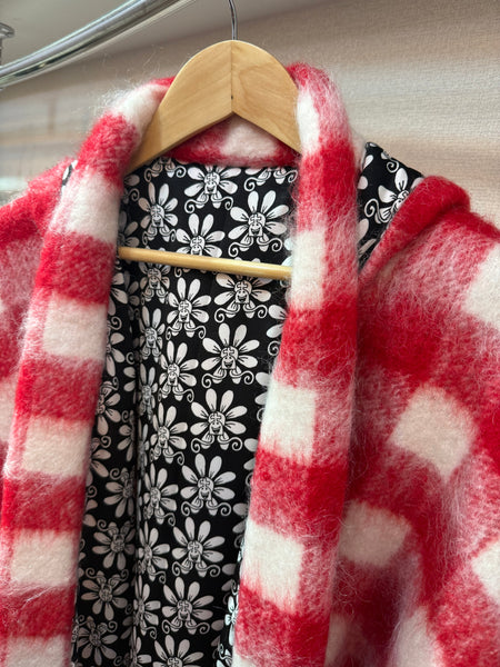 フーディー長羽織　モヘアレッド ニコニコ