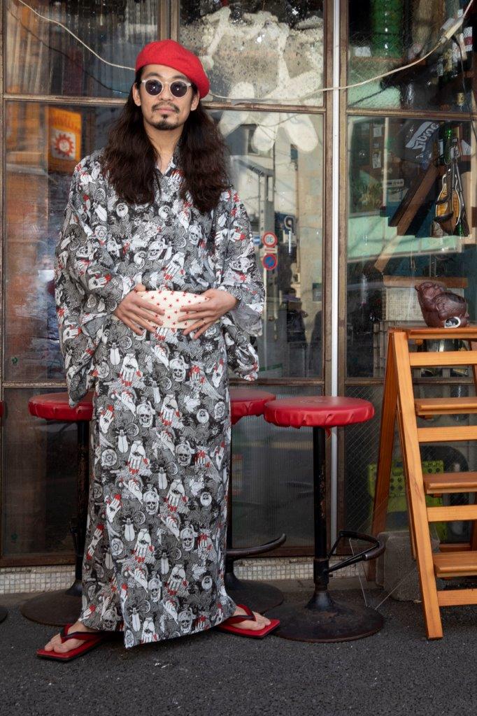 アトリエボズ 浴衣 青×黒 （スカートを使った「Aラインコート」の人気  