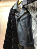 Moto leather vest jacket with fur NAVY ファーケープライダース