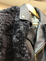 Moto leather vest jacket with fur NAVY ファーケープライダース