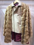 Moto leather vest jacket with fur BEIGE
