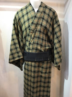 Kimono checked wool khaki