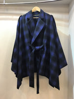 Trench cape coat  BLUE X BLACK CHECK