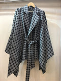 Trench cape coat Houndstooth check silver